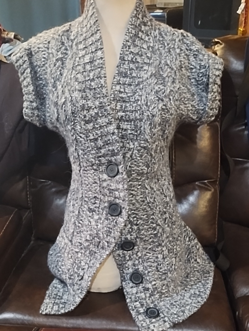 Express Gray Marled Short-Sleeve Cable-Knit Cardigan